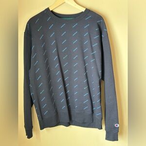 Champion Blue Crewneck Sweater with Logo Design - LARGE